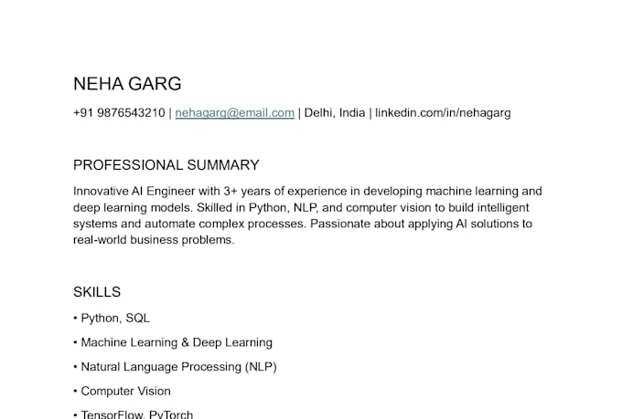 write ats resume for data scientist, software developer, ai engineer